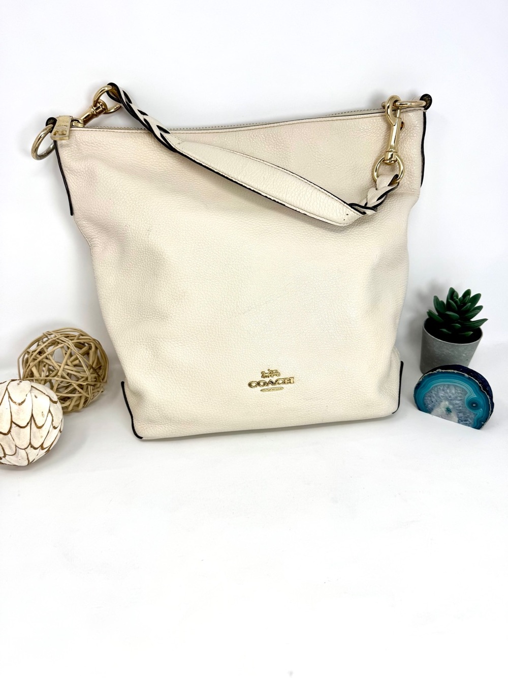 Coach Abby White Pebbled Leather Handbag
